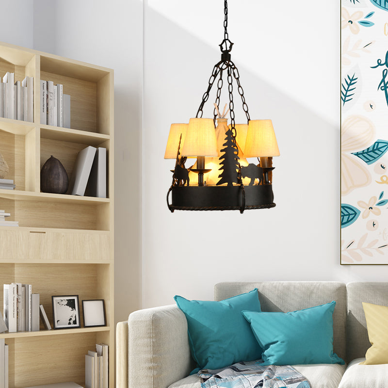 7/8 Lights Metal Hanging Chandelier Country Black Tapered Living Room Pendant Light Fixture, 17"/29" W Black 17" Clearhalo 'Ceiling Lights' 'Chandeliers' Lighting' options 228207_a5fc096e-40ac-44ec-b2a3-ff2317da117e