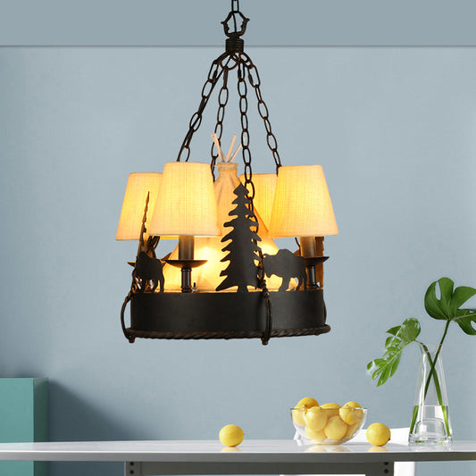 7/8 Lights Metal Hanging Chandelier Country Black Tapered Living Room Pendant Light Fixture, 17"/29" W Clearhalo 'Ceiling Lights' 'Chandeliers' Lighting' options 228208