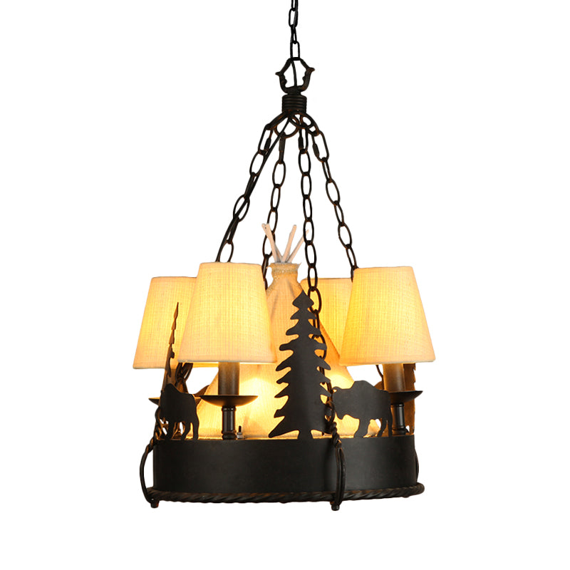 7/8 Lights Metal Hanging Chandelier Country Black Tapered Living Room Pendant Light Fixture, 17"/29" W Clearhalo 'Ceiling Lights' 'Chandeliers' Lighting' options 228209