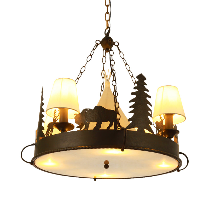 7/8 Lights Metal Hanging Chandelier Country Black Tapered Living Room Pendant Light Fixture, 17"/29" W Clearhalo 'Ceiling Lights' 'Chandeliers' Lighting' options 228213