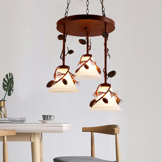Bell Metal Chandelier Light Country 3 Lights Dining Room Pendant Lighting in Red Brown Clearhalo 'Ceiling Lights' 'Chandeliers' Lighting' options 228217