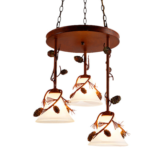 Bell Metal Chandelier Light Country 3 Lights Dining Room Pendant Lighting in Red Brown Clearhalo 'Ceiling Lights' 'Chandeliers' Lighting' options 228218