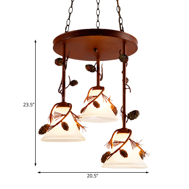 Bell Metal Chandelier Light Country 3 Lights Dining Room Pendant Lighting in Red Brown Clearhalo 'Ceiling Lights' 'Chandeliers' Lighting' options 228219