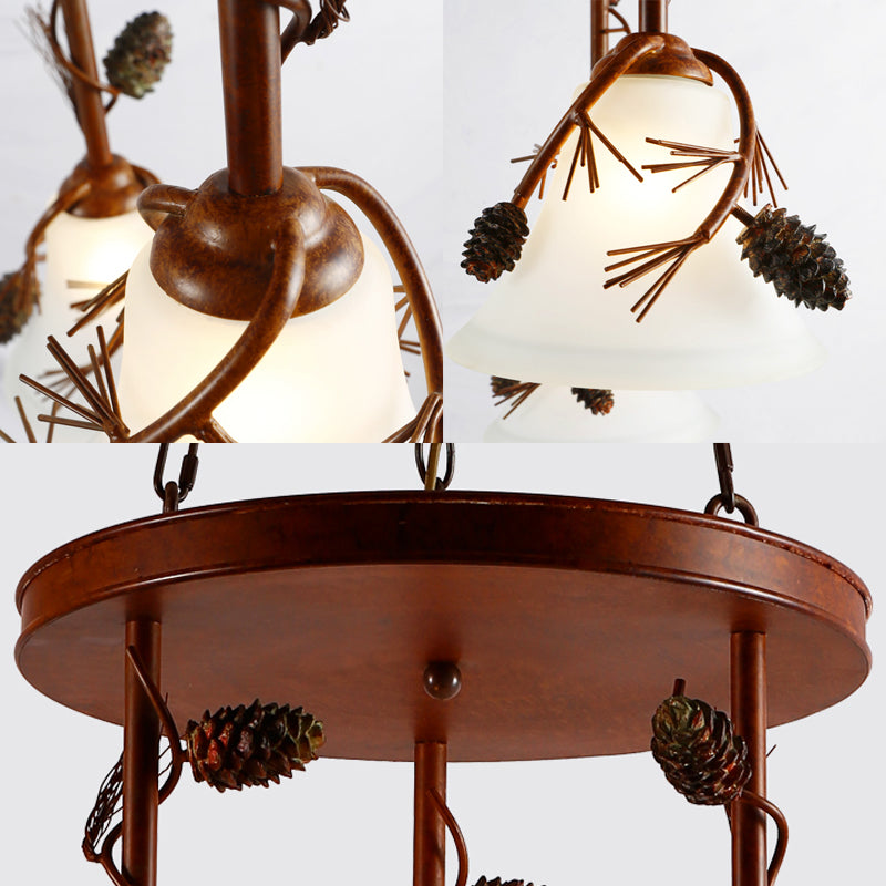 Bell Metal Chandelier Light Country 3 Lights Dining Room Pendant Lighting in Red Brown Clearhalo 'Ceiling Lights' 'Chandeliers' Lighting' options 228220