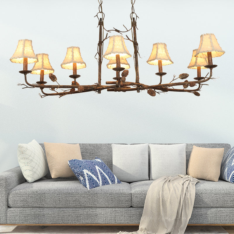 Empire Shade Chandelier Lamp Country Style 8 Lights Metal and Fabric Pendant Light in Rust Clearhalo 'Ceiling Lights' 'Chandeliers' Lighting' options 228222