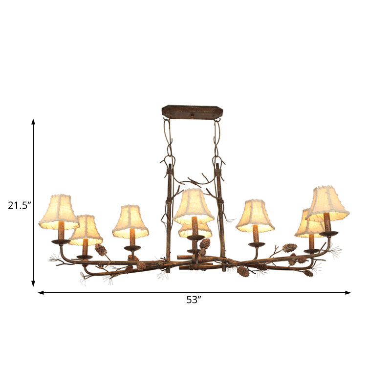 Empire Shade Chandelier Lamp Country Style 8 Lights Metal and Fabric Pendant Light in Rust Clearhalo 'Ceiling Lights' 'Chandeliers' Lighting' options 228224