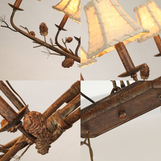 Empire Shade Chandelier Lamp Country Style 8 Lights Metal and Fabric Pendant Light in Rust Clearhalo 'Ceiling Lights' 'Chandeliers' Lighting' options 228225