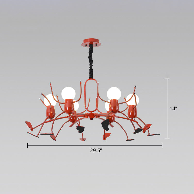 Red Stick-Man Chandelier Novelty Cartoon Metal Hanging Light Fixture for Kids Room Clearhalo 'Ceiling Lights' 'Chandeliers' Lighting' options 2282318