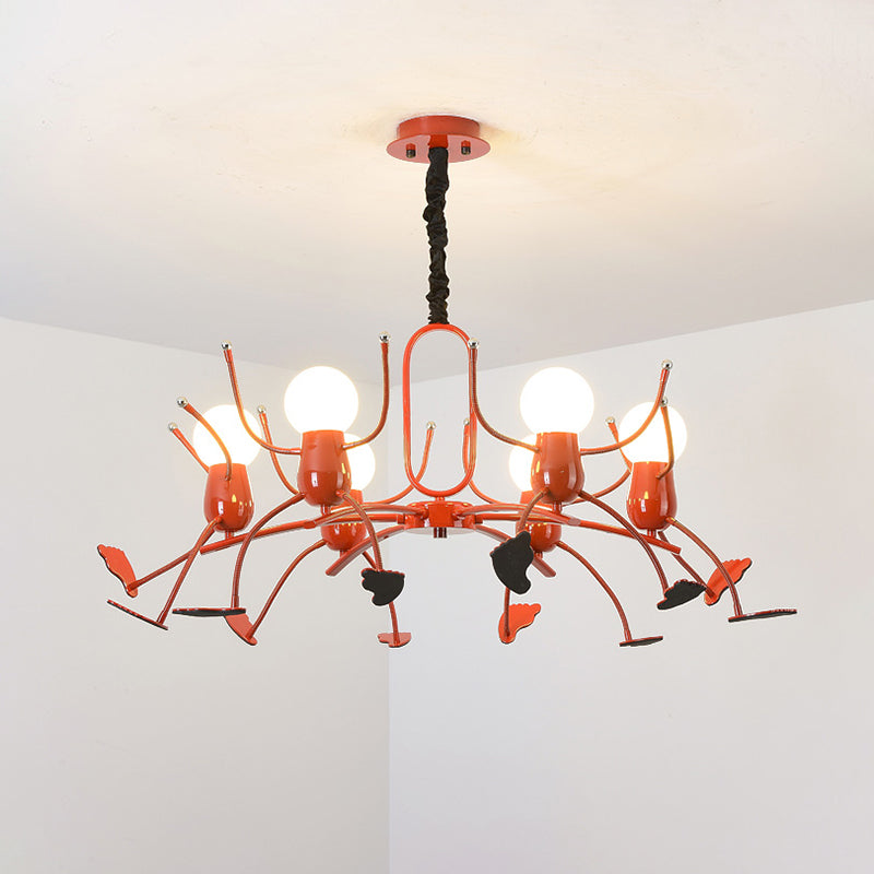 Red Stick-Man Chandelier Novelty Cartoon Metal Hanging Light Fixture for Kids Room Clearhalo 'Ceiling Lights' 'Chandeliers' Lighting' options 2282322