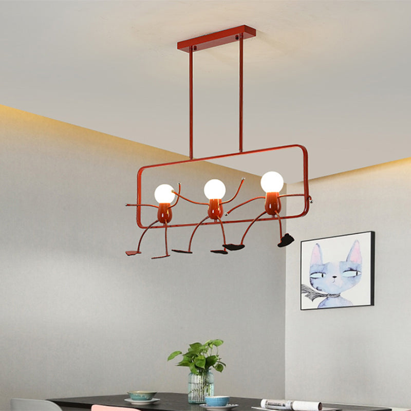 Red Stick-Man Chandelier Novelty Cartoon Metal Hanging Light Fixture for Kids Room Clearhalo 'Ceiling Lights' 'Chandeliers' Lighting' options 2282323