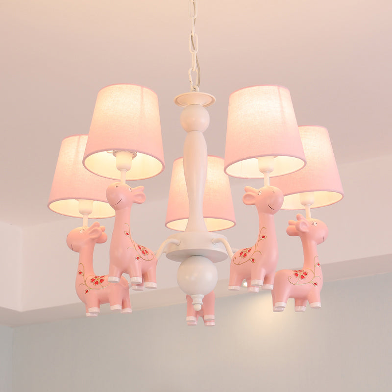 Sika Deer Hanging Ceiling Light Cartoon Resin Chandelier with Tapered Fabric Shade Clearhalo 'Ceiling Lights' 'Chandeliers' Lighting' options 2282324