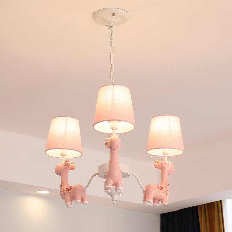 Sika Deer Hanging Ceiling Light Cartoon Resin Chandelier with Tapered Fabric Shade Clearhalo 'Ceiling Lights' 'Chandeliers' Lighting' options 2282325