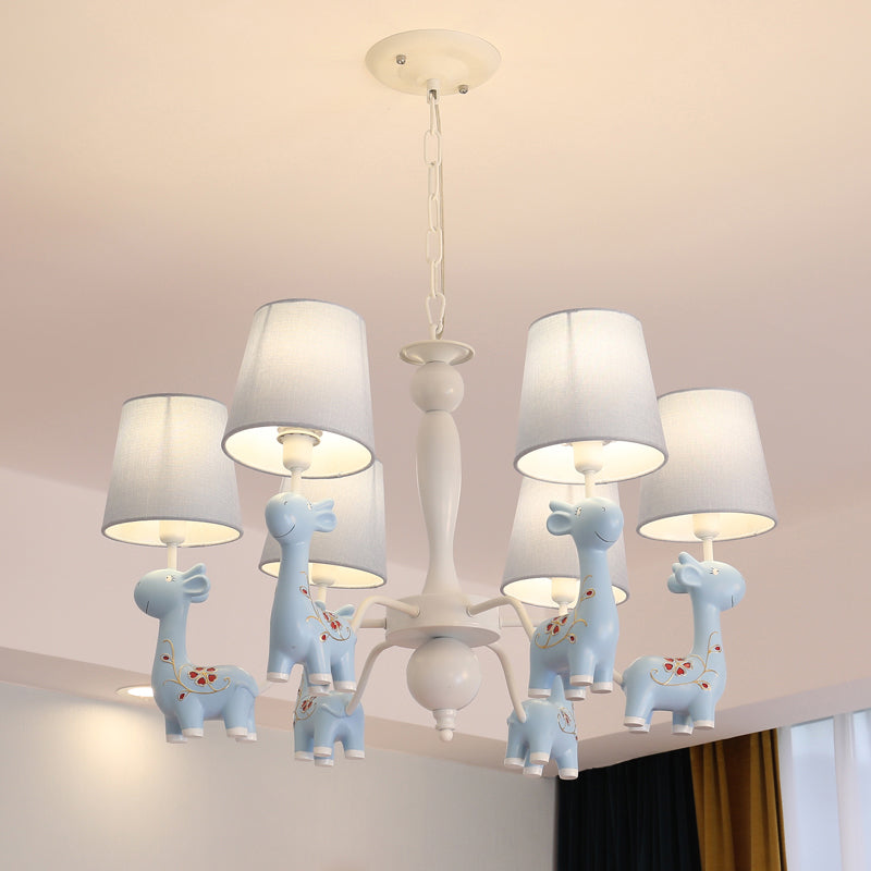 Sika Deer Hanging Ceiling Light Cartoon Resin Chandelier with Tapered Fabric Shade Clearhalo 'Ceiling Lights' 'Chandeliers' Lighting' options 2282326