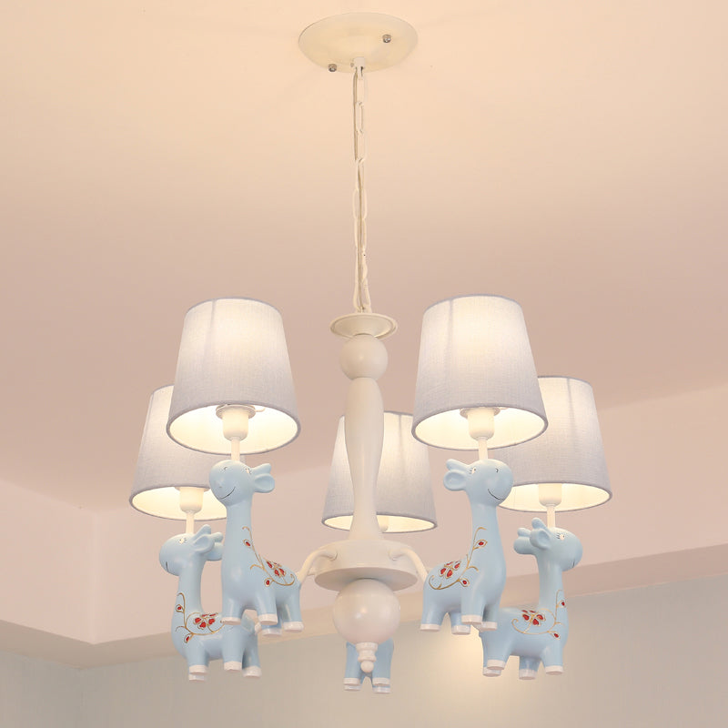 Sika Deer Hanging Ceiling Light Cartoon Resin Chandelier with Tapered Fabric Shade Clearhalo 'Ceiling Lights' 'Chandeliers' Lighting' options 2282328