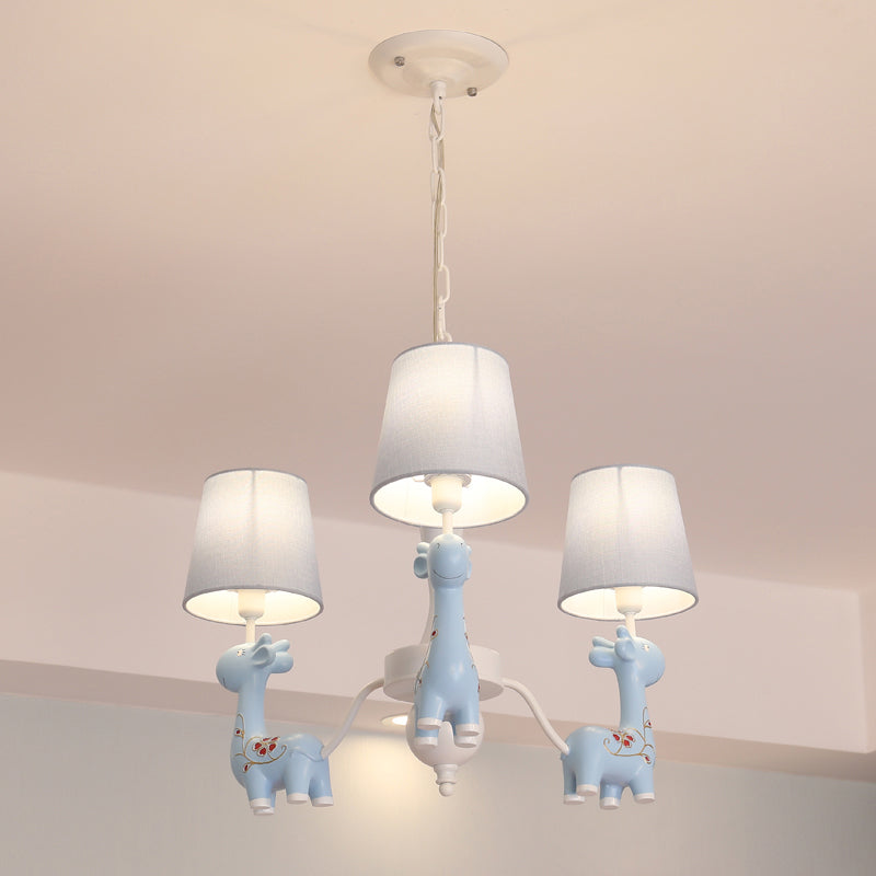 Sika Deer Hanging Ceiling Light Cartoon Resin Chandelier with Tapered Fabric Shade Clearhalo 'Ceiling Lights' 'Chandeliers' Lighting' options 2282330