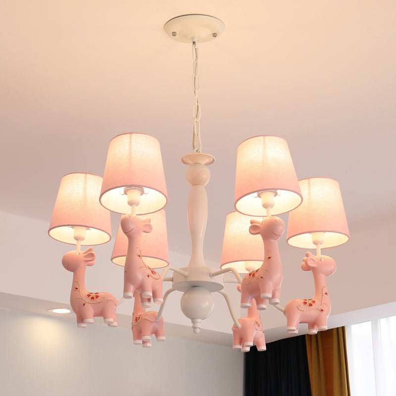 Sika Deer Hanging Ceiling Light Cartoon Resin Chandelier with Tapered Fabric Shade Clearhalo 'Ceiling Lights' 'Chandeliers' Lighting' options 2282332