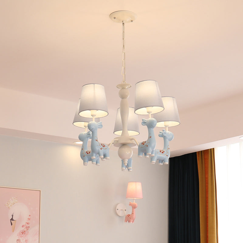 Sika Deer Hanging Ceiling Light Cartoon Resin Chandelier with Tapered Fabric Shade Clearhalo 'Ceiling Lights' 'Chandeliers' Lighting' options 2282333