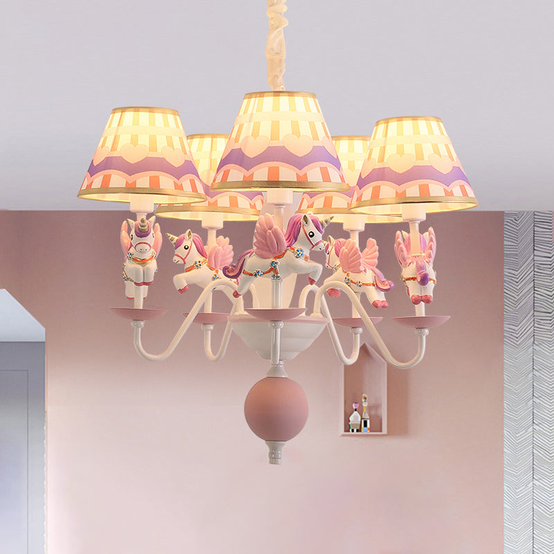 Unicorn Resin Suspension Lighting Cartoon 5-Light Chandelier with Print Empire Shade Pink Clearhalo 'Ceiling Lights' 'Chandeliers' Lighting' options 2282335_d5196e12-8489-4862-9af8-d9e56b58c922