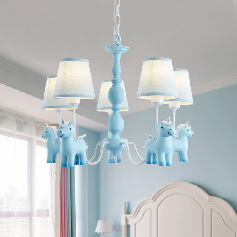 Conic Childrens Bedroom Chandelier Fabric Cartoon Style Pendant Light with Resin Unicorn Deco Clearhalo 'Ceiling Lights' 'Chandeliers' Lighting' options 2282344