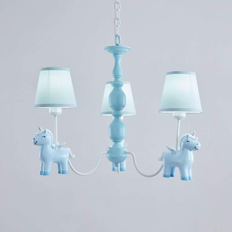 Conic Childrens Bedroom Chandelier Fabric Cartoon Style Pendant Light with Resin Unicorn Deco Clearhalo 'Ceiling Lights' 'Chandeliers' Lighting' options 2282345