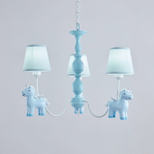 Conic Childrens Bedroom Chandelier Fabric Cartoon Style Pendant Light with Resin Unicorn Deco Clearhalo 'Ceiling Lights' 'Chandeliers' Lighting' options 2282345