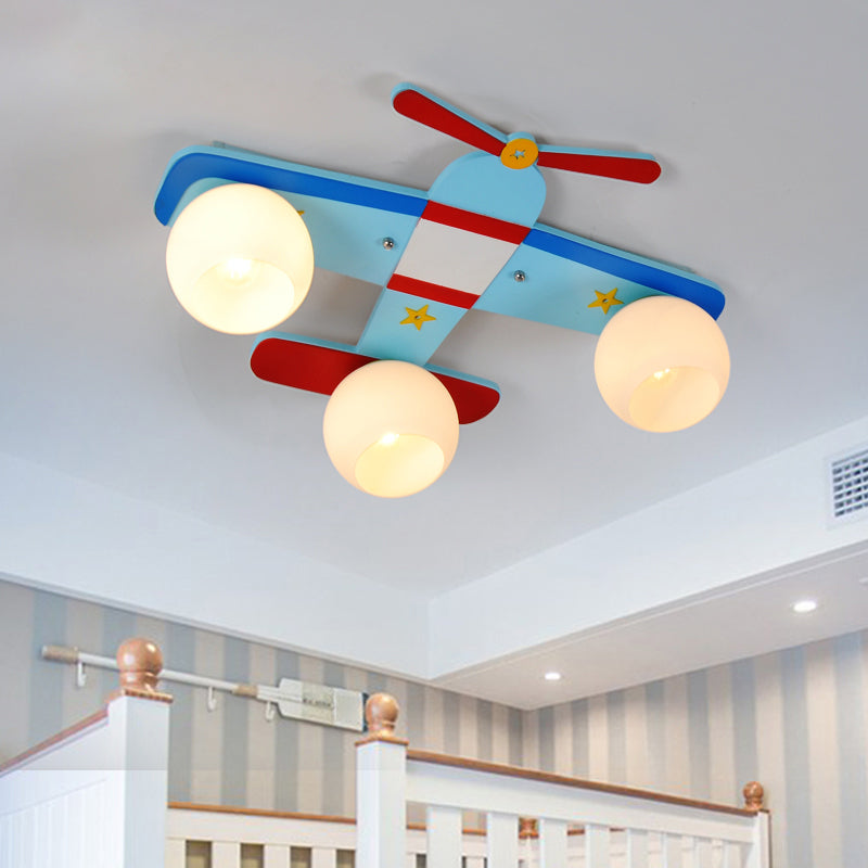 Cartoon Shape Wooden Ceiling Mounted Lamp Kids Style Blue Semi Flush Mount Lighting for Nursery Clearhalo 'Ceiling Lights' 'Close To Ceiling Lights' 'Close to ceiling' 'Glass shade' 'Glass' 'Pendant Lights' 'Semi-flushmount' Lighting' 2282402