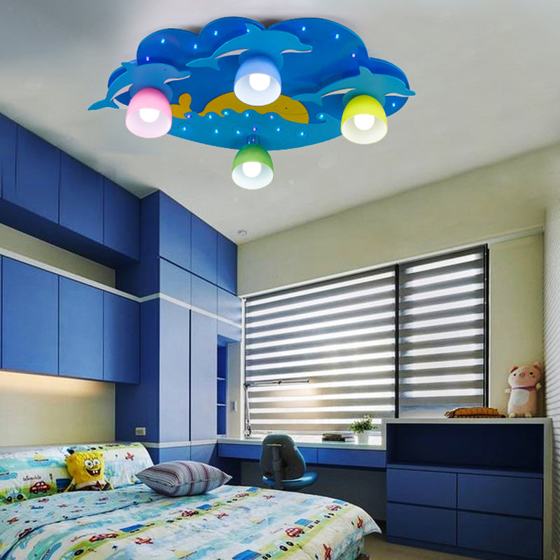 Cartoon Shape Wooden Ceiling Mounted Lamp Kids Style Blue Semi Flush Mount Lighting for Nursery Clearhalo 'Ceiling Lights' 'Close To Ceiling Lights' 'Close to ceiling' 'Glass shade' 'Glass' 'Pendant Lights' 'Semi-flushmount' Lighting' 2282404