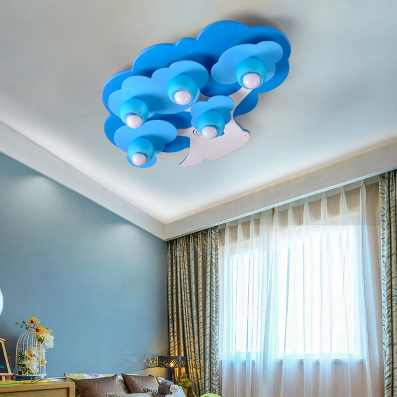 Cartoon Shape Wooden Ceiling Mounted Lamp Kids Style Blue Semi Flush Mount Lighting for Nursery Clearhalo 'Ceiling Lights' 'Close To Ceiling Lights' 'Close to ceiling' 'Glass shade' 'Glass' 'Pendant Lights' 'Semi-flushmount' Lighting' 2282406