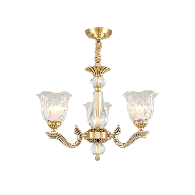 3 Lights Chandelier Lighting Antique Scalloped Clear Crystal Glass Suspension Lamp in Gold Gold Clearhalo 'Ceiling Lights' 'Chandeliers' Lighting' options 2282448_3b887a9b-0fb7-441d-8169-59770499779c