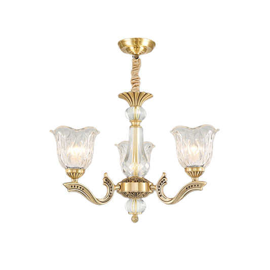 3 Lights Chandelier Lighting Antique Scalloped Clear Crystal Glass Suspension Lamp in Gold Clearhalo 'Ceiling Lights' 'Chandeliers' Lighting' options 2282448