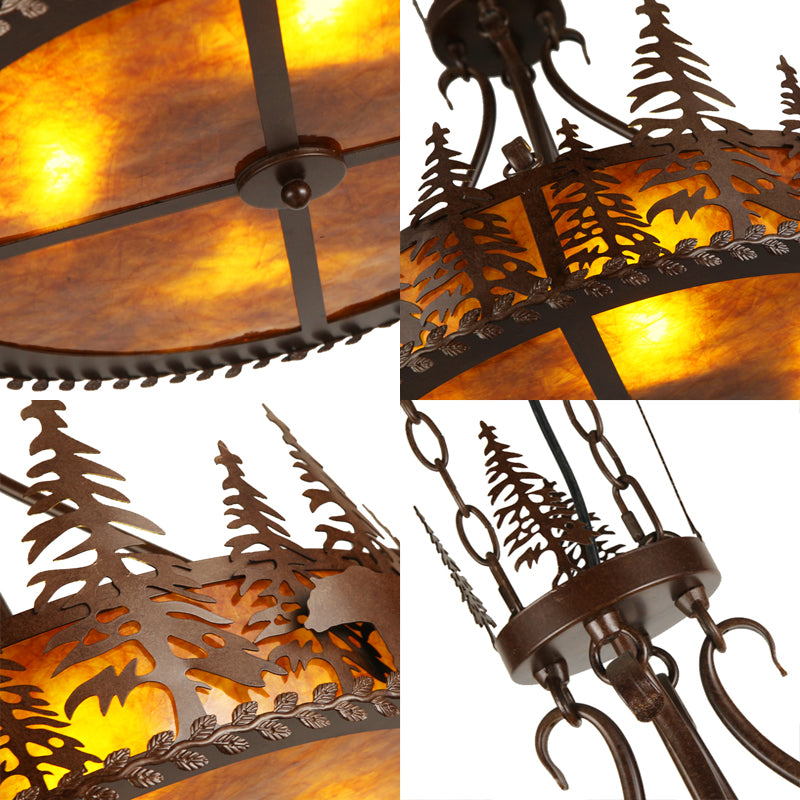 Brown Round Chandelier Lamp Country Metal 3 Lights Living Room Hanging Light with Tree Pattern Clearhalo 'Ceiling Lights' 'Chandeliers' Lighting' options 228245