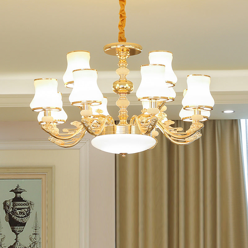 Gold Finish Ceiling Chandelier Transitional White Glass Curve Shade Pendant Lighting 12 Gold Clearhalo 'Ceiling Lights' 'Chandeliers' Lighting' options 2282454_53b29700-3677-4177-957f-565a9809d5e2