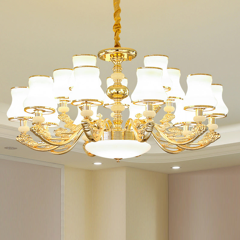 Gold Finish Ceiling Chandelier Transitional White Glass Curve Shade Pendant Lighting Clearhalo 'Ceiling Lights' 'Chandeliers' Lighting' options 2282458