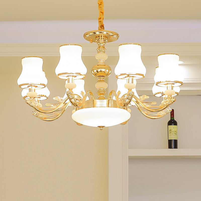 Gold Finish Ceiling Chandelier Transitional White Glass Curve Shade Pendant Lighting 8 Gold Clearhalo 'Ceiling Lights' 'Chandeliers' Lighting' options 2282460_1f5ee19b-6685-42c7-a44d-de7739cc9306