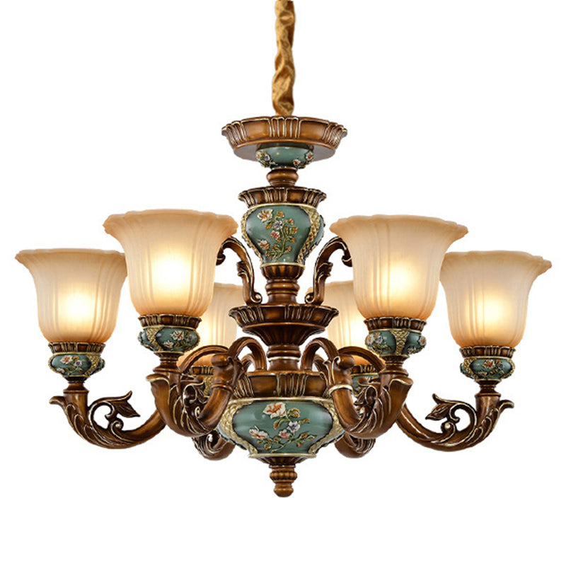 Retro Bell Hanging Ceiling Light Frosted Glass Chandelier Lamp in Blackish Green Clearhalo 'Ceiling Lights' 'Chandeliers' Lighting' options 2282463