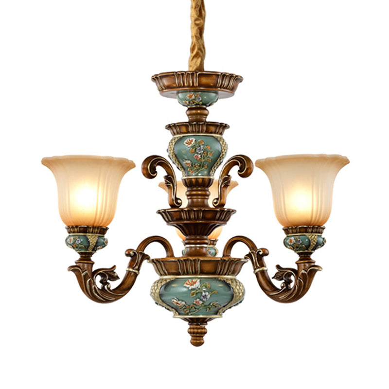 Retro Bell Hanging Ceiling Light Frosted Glass Chandelier Lamp in Blackish Green Clearhalo 'Ceiling Lights' 'Chandeliers' Lighting' options 2282464