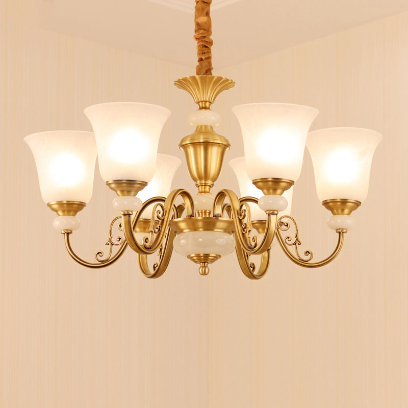 Frosted White Glass Bell Pendant Light Minimalist 6-Bulb Dining Room Chandelier in Gold Gold Clearhalo 'Ceiling Lights' 'Chandeliers' Lighting' options 2282466_047ef7b2-2375-49c0-b73c-59b8856c5b8c