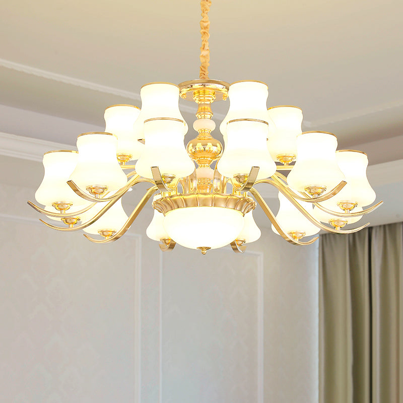 Gold Plated Jar Shaped Hanging Lamp Antique Opal Glass Bedroom Chandelier Light Fixture Clearhalo 'Ceiling Lights' 'Chandeliers' Lighting' options 2282471