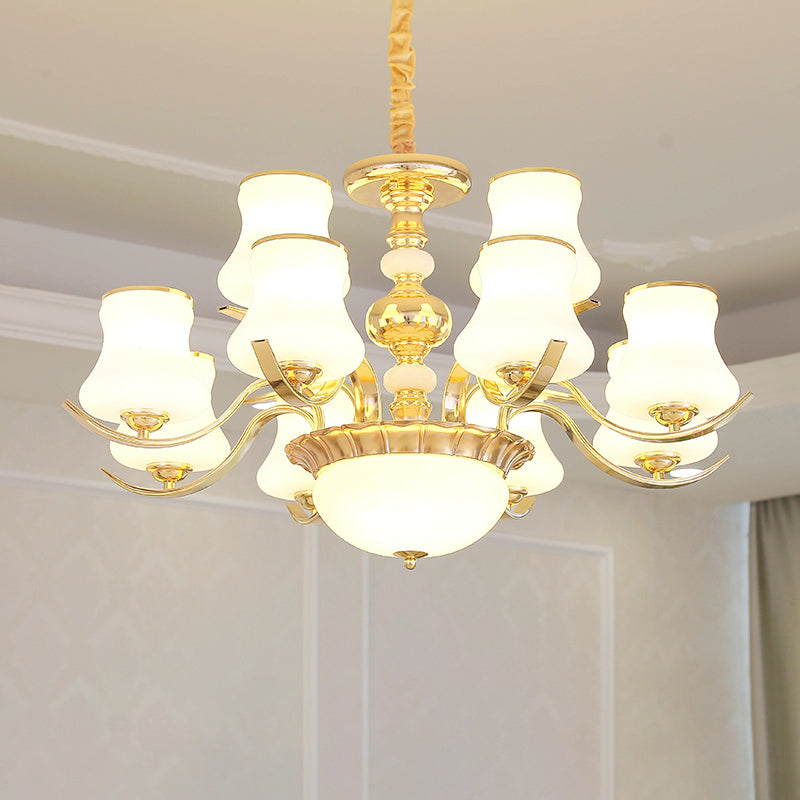 Gold Plated Jar Shaped Hanging Lamp Antique Opal Glass Bedroom Chandelier Light Fixture 12 Gold Clearhalo 'Ceiling Lights' 'Chandeliers' Lighting' options 2282472_9c10d8cc-8d4e-405b-bee8-7e37e8901d97