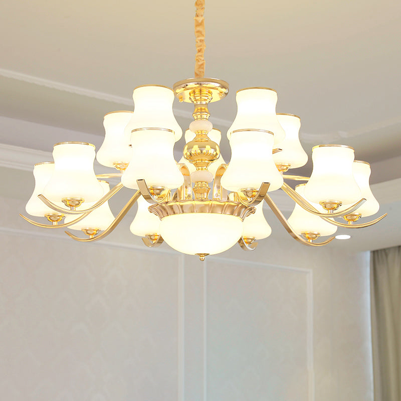 Gold Plated Jar Shaped Hanging Lamp Antique Opal Glass Bedroom Chandelier Light Fixture Clearhalo 'Ceiling Lights' 'Chandeliers' Lighting' options 2282473