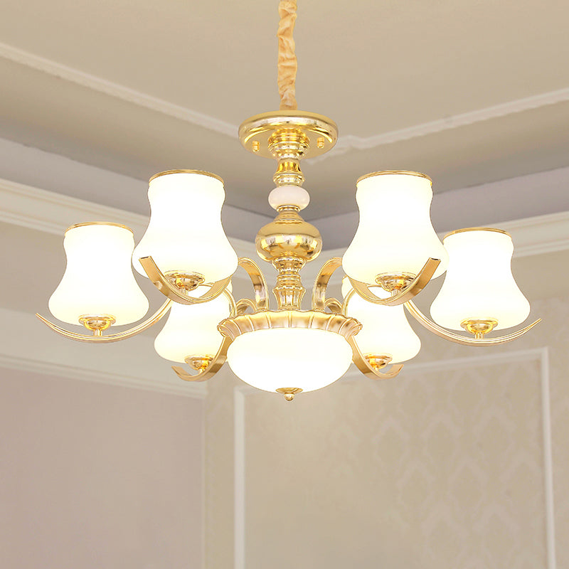 Gold Plated Jar Shaped Hanging Lamp Antique Opal Glass Bedroom Chandelier Light Fixture 6 Gold Clearhalo 'Ceiling Lights' 'Chandeliers' Lighting' options 2282475_12c5ed2b-e6d7-49eb-b53a-db54fb339886