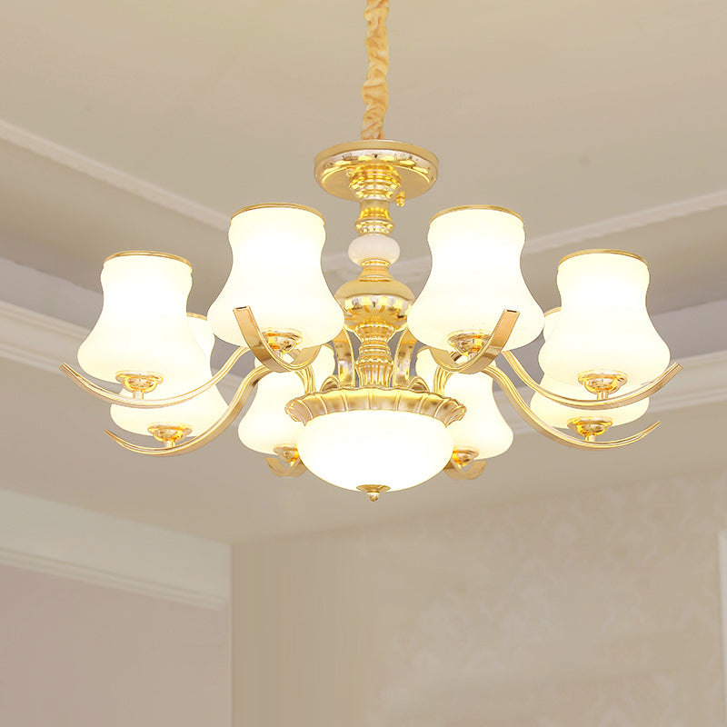 Gold Plated Jar Shaped Hanging Lamp Antique Opal Glass Bedroom Chandelier Light Fixture 8 Gold Clearhalo 'Ceiling Lights' 'Chandeliers' Lighting' options 2282476_c1b03f8e-c80b-4538-be74-b1a852cad564