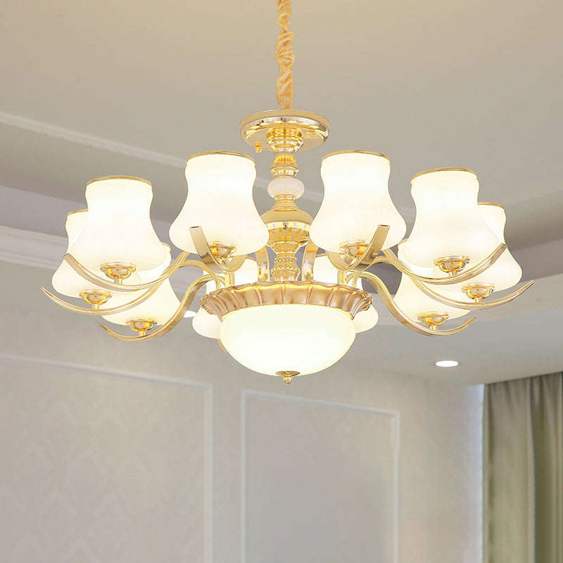 Gold Plated Jar Shaped Hanging Lamp Antique Opal Glass Bedroom Chandelier Light Fixture Clearhalo 'Ceiling Lights' 'Chandeliers' Lighting' options 2282477