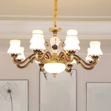 White Glass Flared Chandelier Vintage Dining Room Suspended Lighting Fixture in Brass Clearhalo 'Ceiling Lights' 'Chandeliers' Lighting' options 2282482