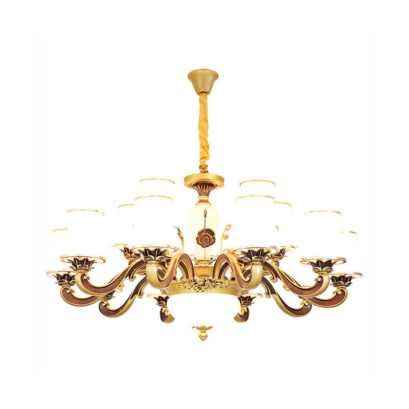 White Glass Flared Chandelier Vintage Dining Room Suspended Lighting Fixture in Brass Clearhalo 'Ceiling Lights' 'Chandeliers' Lighting' options 2282487