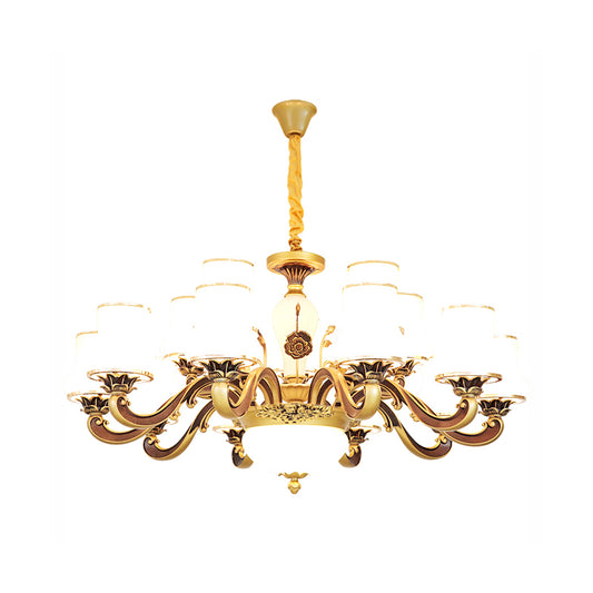 White Glass Flared Chandelier Vintage Dining Room Suspended Lighting Fixture in Brass Clearhalo 'Ceiling Lights' 'Chandeliers' Lighting' options 2282487