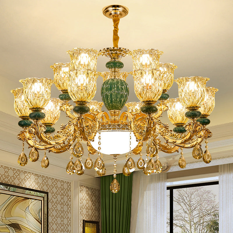 Crystal Clear Chandelier Floral Luxury Traditional Hanging Light for Living Room Clearhalo 'Ceiling Lights' 'Chandeliers' Lighting' options 2282492