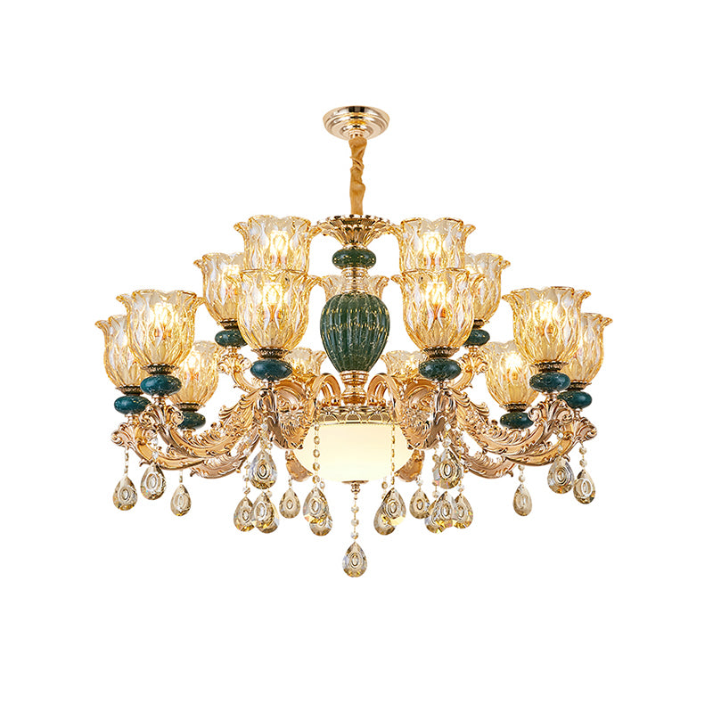 Crystal Clear Chandelier Floral Luxury Traditional Hanging Light for Living Room Clearhalo 'Ceiling Lights' 'Chandeliers' Lighting' options 2282497