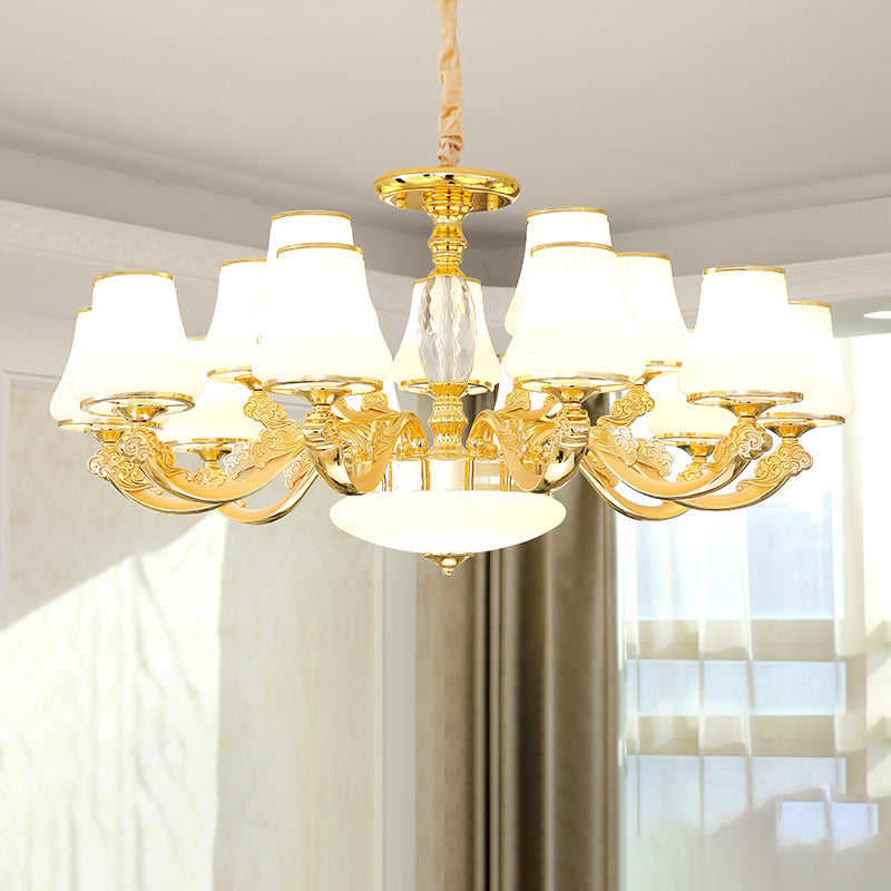 Minimalist Tapered Chandelier Light Opaline Glass Pendant Lamp in Gold for Living Room Clearhalo 'Ceiling Lights' 'Chandeliers' Lighting' options 2282498