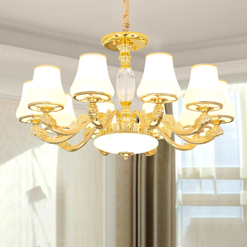 Minimalist Tapered Chandelier Light Opaline Glass Pendant Lamp in Gold for Living Room Clearhalo 'Ceiling Lights' 'Chandeliers' Lighting' options 2282499